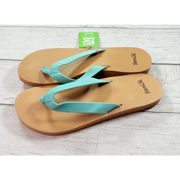 Sanuk Women's Ashland ST Soft Top Turqoise Flip Flops Comfort Sandals Size 9 - Picture 1 of 5